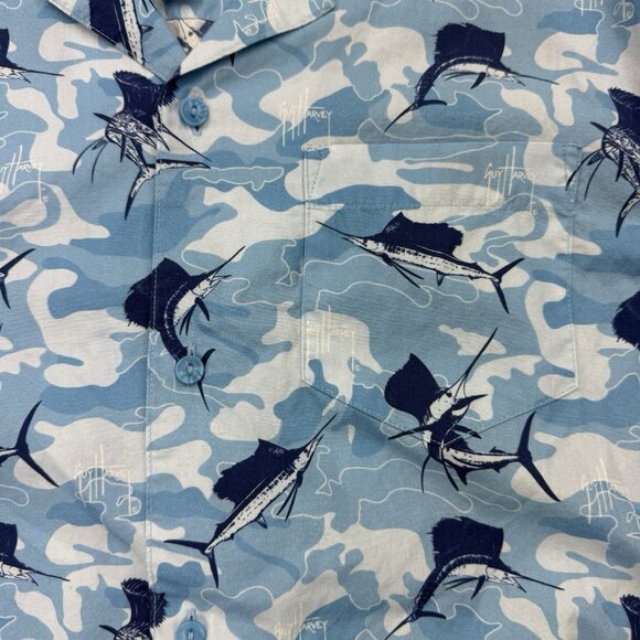 Guy Harvey Mens S Hawaiian Shirt Blue Marlin Swordfish Short Sleeve - Picture 3 of 7